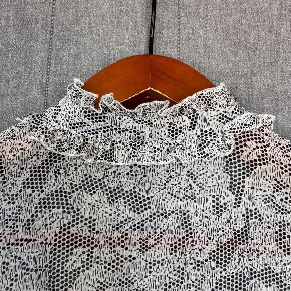 Vintage Y2K INC Silk Black White Lace Print Victorian Collar Long Sleeve Blouse - Picture 10 of 16